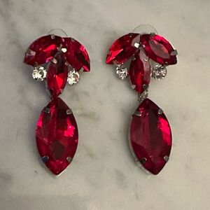 Elegant Red Crystal Costume Dangle Earrings